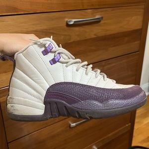 Used Jordan 12s, purple and cream